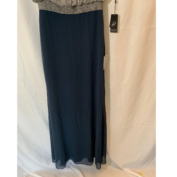 NWT‎ Adrianna Papell Beaded Colorblock Blouson Gown in Silver/Navy [SZ 2 ] - Picture 6 of 12